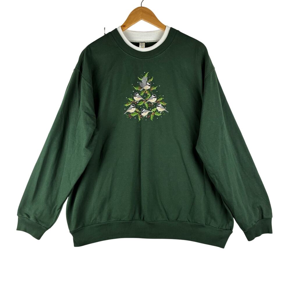 Morning Sun Embroidered Christmas Sweatshirt Women’s 2XL Chickadee Grandmacore